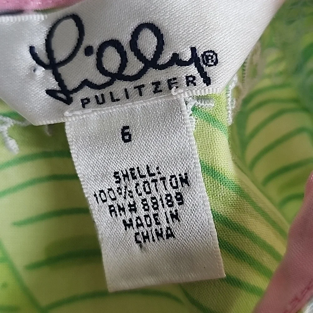 RARE Vintage Lilly Pulitzer Baby Girl Dress - Tropical Floral & Pink Trim Sz 6 M